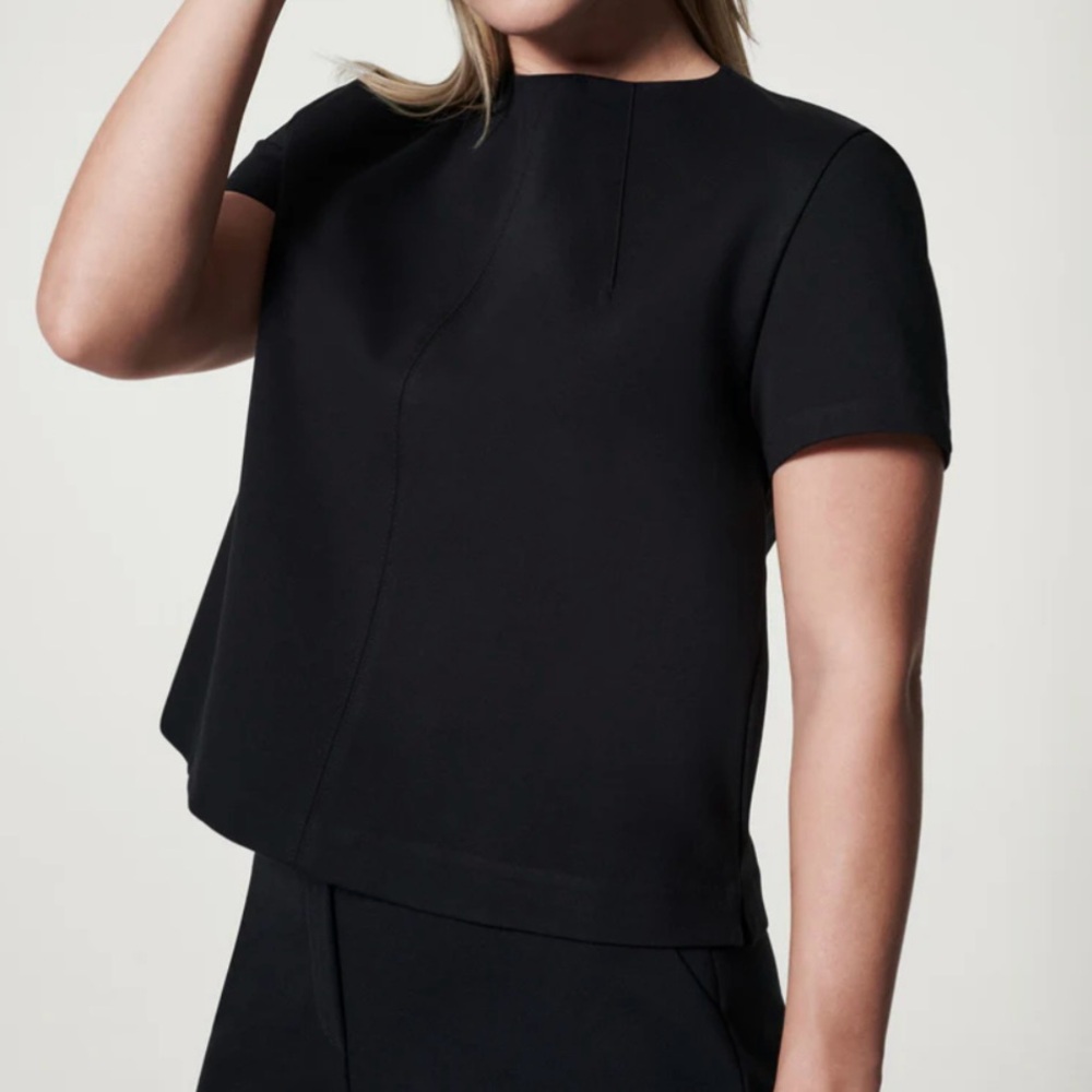 SPANX The Perfect Short Sleeve Crew Neck Top, Classic Black, Size 1X (XXL)